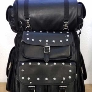 Black Leather Travel Pack with Studs