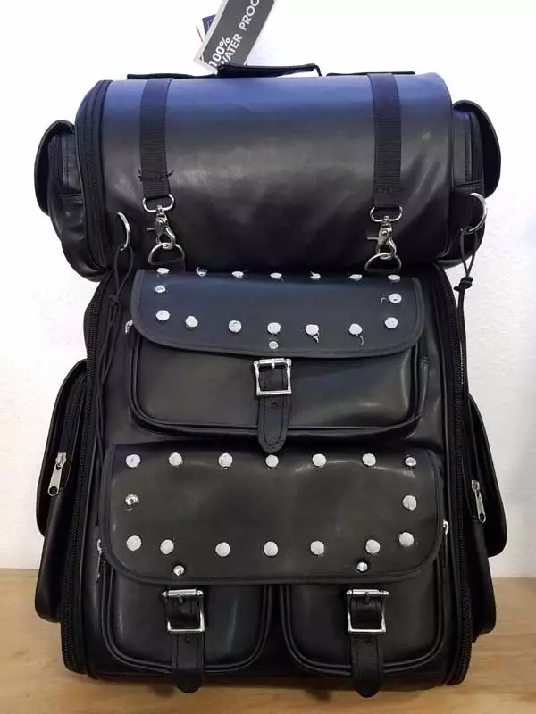 Black Leather Travel Pack with Studs