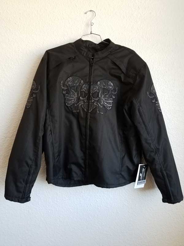 black nylon three skull jacket