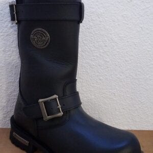 Black leather boot with buckle