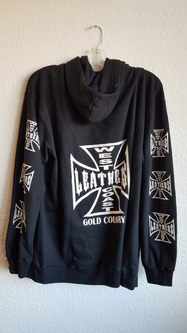 Black long-sleeved hoodie with large logo in center