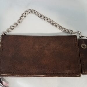 Brown leather wallet large with chain