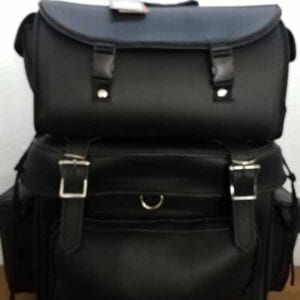 black plain leather travel pack