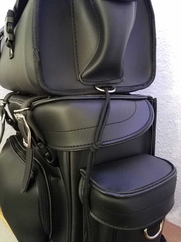 Angled view leather plain travel pack