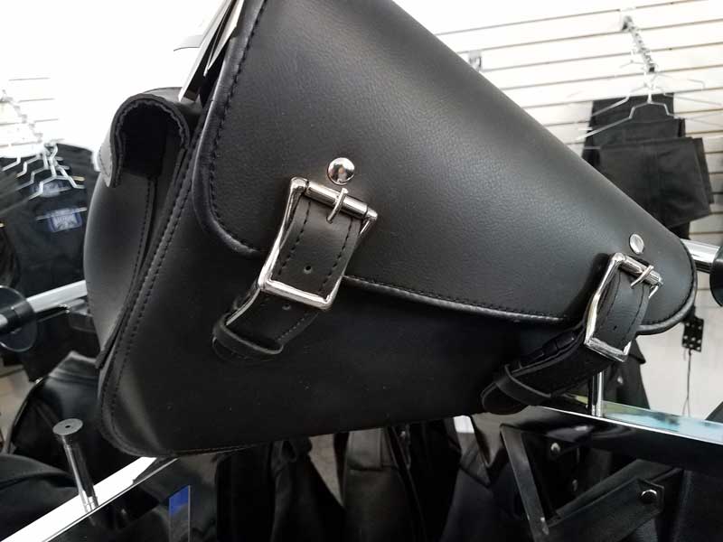 Black leather sportster wing arm bag mount
