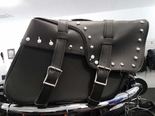Black studded throw over saddle bag front view