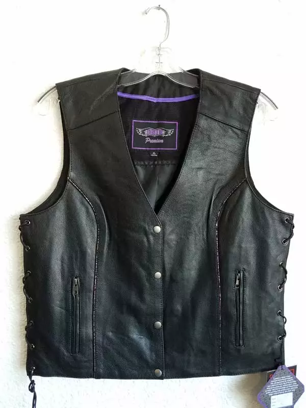 Women’s black vest with side laces in purple